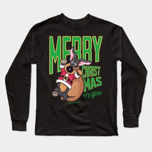 Cute Funny Doxie Dog having a Merry Christmas  on dachshund  Santa tee Long Sleeve T-Shirt